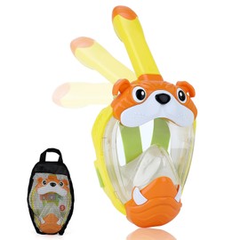 Full Face Snorkel Mask for Kids 4-16, 180 Degree Panoramic View Snorkeling Set Anti-Fog Anti-Leak, Foldable Dry Top Snorkeling Gear for Kids