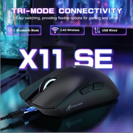 Attack Shark X11SE Ultra-Light Wireless Gaming Mouse, Tri-Mode-2.4G/USB-C Wired/BT, PixArt PAW3311 Gaming Sensor, 22KDPI, 5 Programmable Buttons for Laptop, PC, Mac Gamer (Black)
