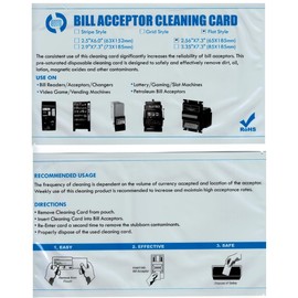 UBICON Presaturated Bill Validator Cleaning Cards, Compatible with All Bill Validators, Readers and Currency Counters - 2.5" by 7.5" (5)