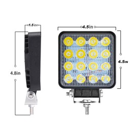 SAN YOUNG LED Light Pods for Truck, 4 Inch 48W 4000lm 12V 24V LED Work Lights Flood Beam, Square Offroad Driving Lights for Tractor Trailer Excavator Pickup Golf Cart Mower ATV UTV, 2PCS