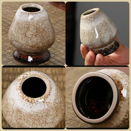 Matcha Whisk Set 4pcs Whisk Holder Set, Matcha Whisk Kiln White Holder Traditional Scoop Tea Spoon, Japanese Matcha Ceremony Accessory for Traditional Tea Ceremony