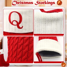 ZOEA 20 Inches Christmas Stockings with Initials, Large Embroidered Letter Knit Christmas Stocking for Family Holiday Decorations and Xmas Gift (Q, Red)