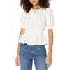 Moon River Women's Gathered Neck Shirred Ruffle TOP, Cream