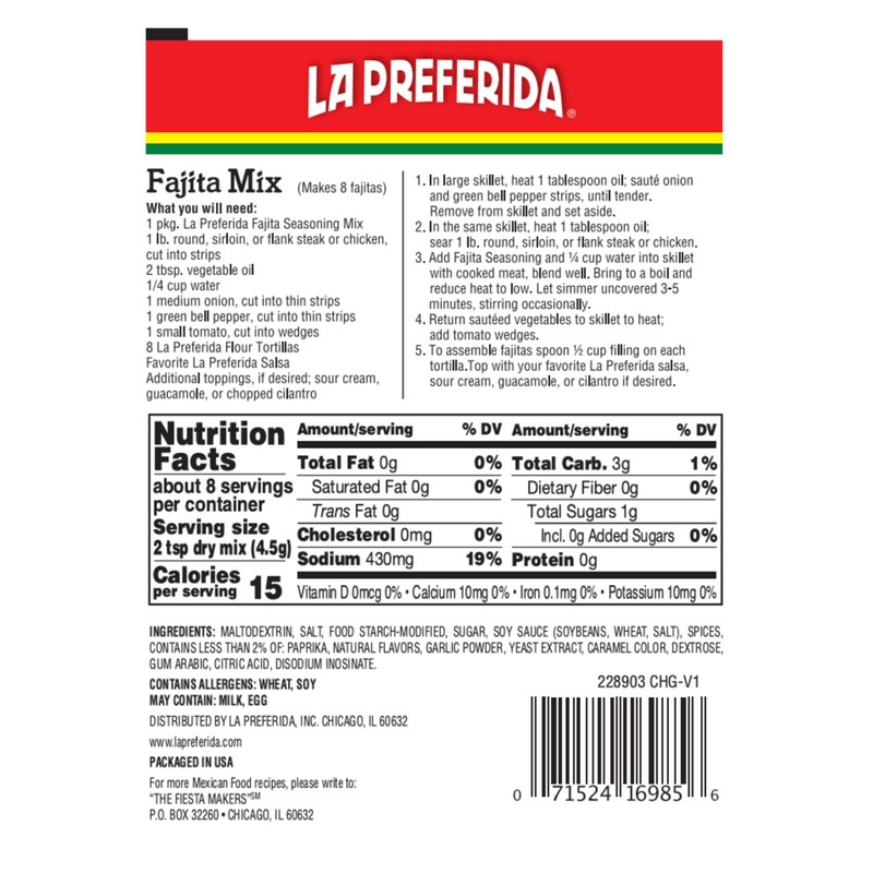 La Preferida Mexican Foods, Fajita Seasoning, 1.25 OZ (Pack -