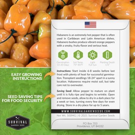 1 Pack Orange Habanero Seeds for Planting with Instructions to Grow Hot Chili Peppers in Your Home Vegetable Garden - Non-GMO Heirloom Habanero Pepper Seeds - Survival Garden Seeds