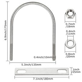 4Pack Square U-Bolts 4-1/2"(115mm) Inner Width, 304 Stainless Steel U Bolts M10 with Washers & Nuts for Replacement Parts and Accessories for Ski Boat, Fishing Boat or Sailboat Trailer
