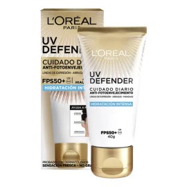 L’Oréal Paris UV Defender Protector Solar Facial FPS 50+ Antibrillo con Ácido Hialurónico, Previene Arrugas y Manchas, 40 ml