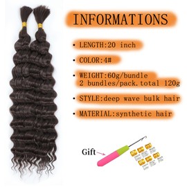 TAOYEMY Deep Wave Bulk Braiding Hair 20 Inches 120 g (1 Pack - 2 Bundles) Bundled Mixed Hair for Braiding Hair No Weft Boho Braids Wet and Wavy Synthetic Hair Extensions (4#, 20 Inches)