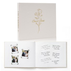 Wedding Guest Book Photo Guest Book to Sign at Reception Party 100 Pages Linen Thick Paper Funeral Guest Book for Bridal Shower Birthday Anniversary Milestone Events (Beige)