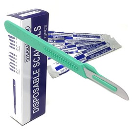 Box of 10 Disposable Surgical Sterile Scalpel Blades #20 Made of Carbon Steel with Sturdy Graduated Plastic Handle for Lab Students, Cutting, Carving, Repairing, Dermaplaning + More