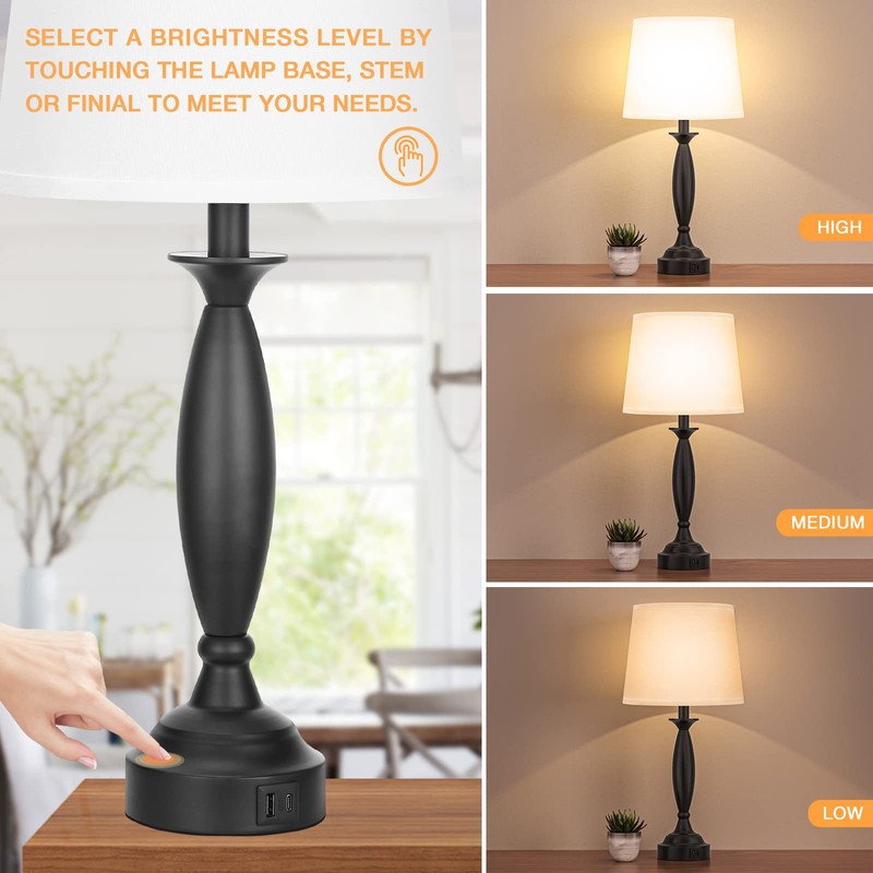 White Lamps for Bedrooms Set of 2 - Touch Control
