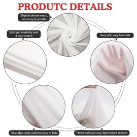 Mesh Fabric 4-Way Stretch Power Mesh 1 Yards Long 60" Wide Lightweight Sheer (Off-White)