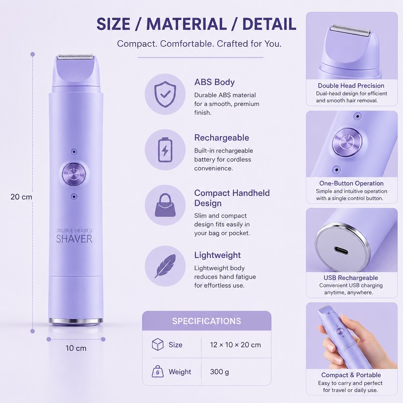 Women’s Electric Hair Remover for Body Grooming – Dual-Head Rechargeable