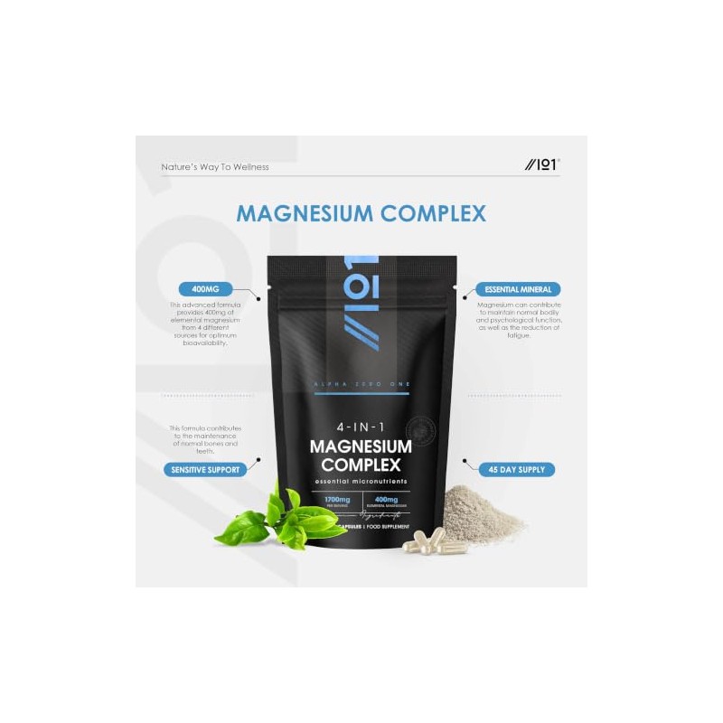 Magnesium Glycinate 4-in-1 Complex 1700mg – 90 Vegan Capsules –