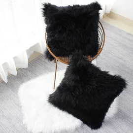 OYIMUA Black 24x24 Inches Fluffy Soft Faux Fur Cushion Covers Pack of 2, Luxurious Home Decorative Super Soft Plush Pillow covers Case 60cm x 60 cm for Sofa Bed Car