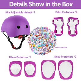 Kids Bike Helmet Set,CPSC Certified with Knee Elbow Wrist Pads Guards,Toddler Adjustable Purple Helmet for Ages 2-3-5-8-14 Girls Child,Sports Protective Gear Set for Bicycle