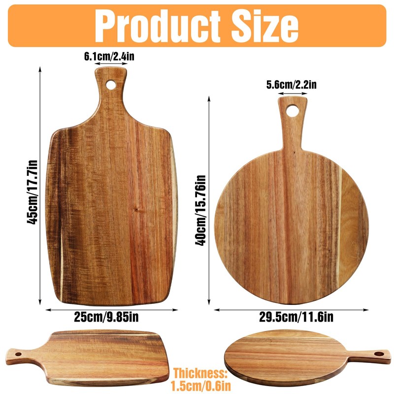 2 Pack Acacia Wood Cutting Board with Handle – 2