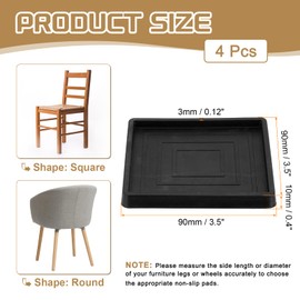 PATIKIL 3.5 Inch Rubber Furniture Pads, 4 Pack Non-Slip Furniture Coasters Square Anti Skid Caster Cups Furniture Feet Cup Floor Protectors for Bed Couch Stoppers, Black