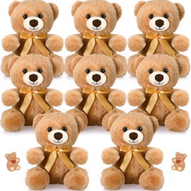 HyDren 8 Pieces 8 Inch Bear Stuffed Animals Bulk Soft Plush Bears Doll Small Bears with Bow Tie Bear Toys for Boy Girl Baby Shower Christmas Birthday Graduation Valentine's Day Decoration Party Gift