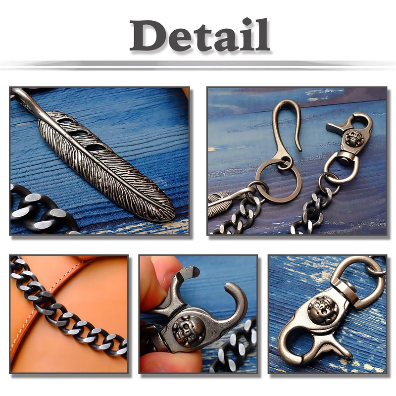 White Fang AZ177 Men's Retro Antique Feather Wallet Chain Fall