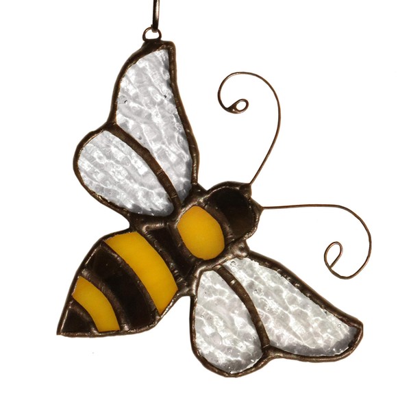 HAOSUM Bumble Bee Ornament Stained Glass Window Hanging Suncatcher Home Decor, Birthday Gifts for Mom Grandma Aunt Sister Bee Lover, Mother's Day Bee Decoration