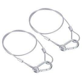 PATIKIL Stainless Steel Safety Cable 23.6"/60cm 2pcs 2.5mm Flexible Security Wire Rope Lock with Double Loop Hooks for Stage Lighting Luggage Silver