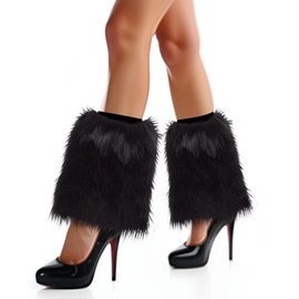 Barelove Women's Faux Fur Leg Warmers, Plush Soft Furry Fluffy Winter Long Boot Cuff Wrist Covers Boots Sleeves (Black, 7.9“)
