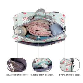 Hooolee Pushchair Organiser, Universal Pram Bag Pram Accessories with Shoulder Strap, Portable Buggy Bag, Large Capacity for Nappies, Toys, Mobile Phones and Other Baby Items, Unicorn