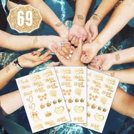 Tatuajes temporales metálicos para despedida de soltera, para novia y dama de honor (69 tatuajes)