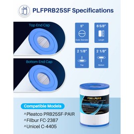 POOLPURE PRB25SF Spa Filter Replaces Unicel C-4405, Filbur FC-2387, PRB25SF-PAIR, Marquis 20342, R172464, APCC7062, CMP 25392-000-100, 17-2464, 817-5010 Hot Tub Filter 2 Pack