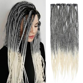 Ajsowju Straight Dreadlocks Clip in Dreadlock Extension 5PCS 20 Strands Clip in Straight Dreadlocks 24inches Thin Soft Dread Extenisons for Women (1B/613,Straight)