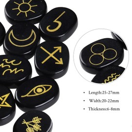 dssmboom Set of 10 Black Obsidian Crystal Rune Stones Engraved Gypsy Symbol Pocket Stone for Divination Chakra Balancing Rei Healing