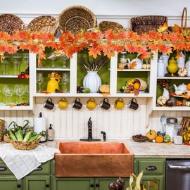 Agmoctz 12 Packs of Artificial Autumn Leaves Garland Hanging Vine Thanksgiving Decoration for Family Wedding Fireplace