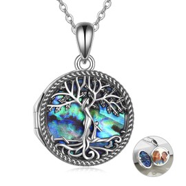 ONEFINITY Locket Necklace That Holds Pictures Sterling Silver Abalone Shell Tree of Life Locket Necklace for Women Tree of Life Jewelry