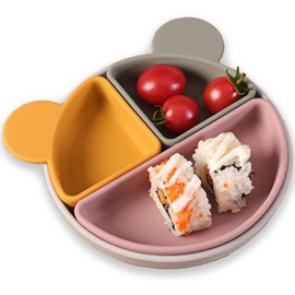 Plato de silicona para niños, 100% silicona, juego de cubiertos de silicona para niños, diseño compartimentado extraíble, apto para lavavajillas, microondas y horno, sin BPA, adecuado para niños