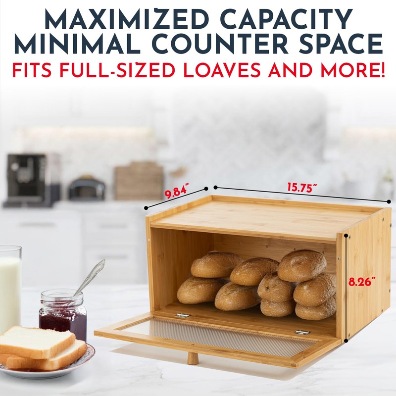 Culinary Couture Bamboo Bread Box for Kitchen Countertop - Large