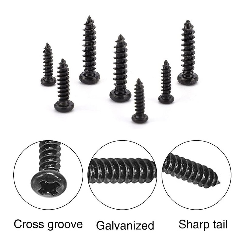 VooGenzek 500 PCS Cross Head Self Tapping Screws, Black Self-Tapping