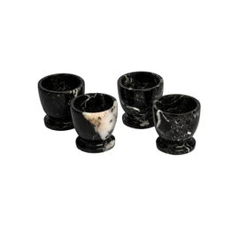 Set of 4 Black Marble Himalayan Marble Egg Cups - Hand Carved