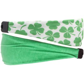 Hipsy Irish Green Headband St Patricks Day Accessories Clover Shamrocks Headband Multi Packs (Crushed Green & White Shamrocks Xflex 2pk)