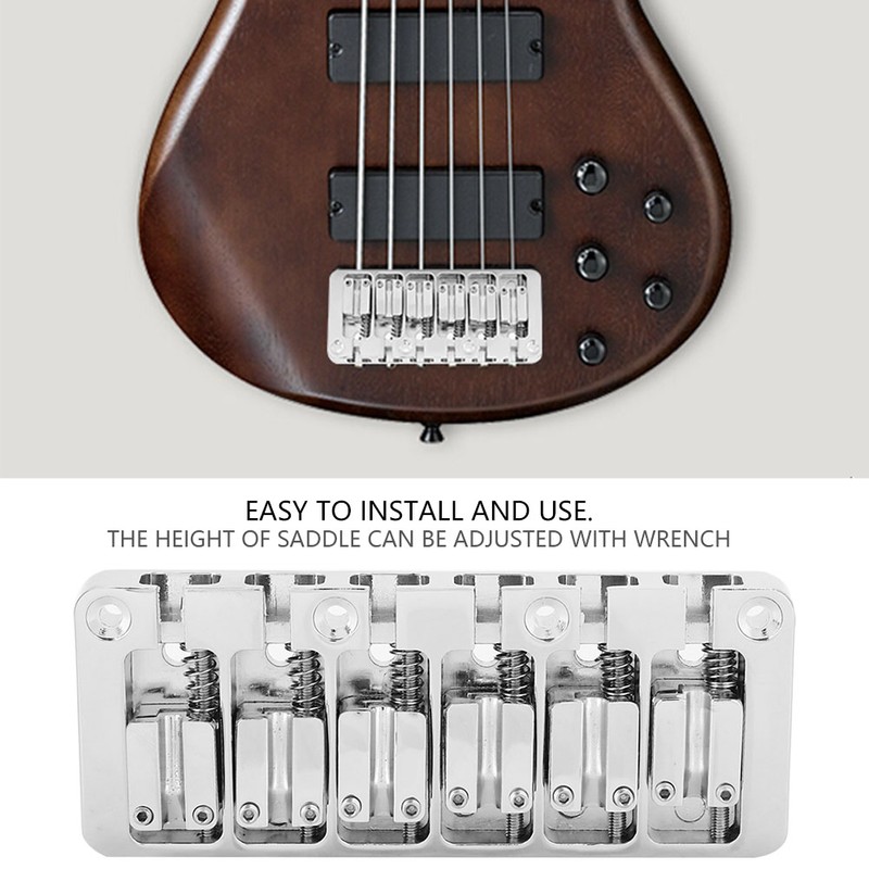 1 PC 6 String Bass Fixed Hardtail Bridge with Adjustable