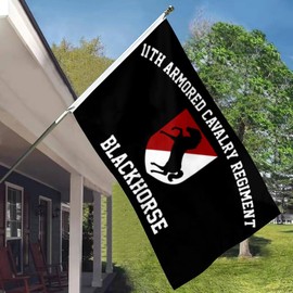 11th Armored Calvary Regiment Flag Blackhorse Flag Banner 3x5Feet Outdoor Indoor Decoration Flag Double Stitched Polyester with Brass Grommets (Black)