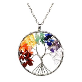 MADIOLA Collar Arbol de la Vida de Cuarzos Naturales 7 Chakras, Collar de Cristal Cuarzos Aventurina, Lapislázuli, Amatista, Agata, Citrino. Regalo para Mujer, Novia, Amiga