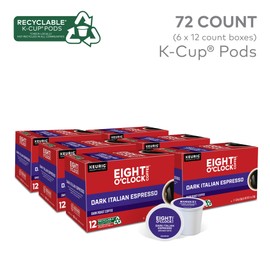 Eight O'Clock Coffee Dark Italian Roast, Keurig Single Serve K-Cup Pods, Dark Roast, 12 Count (Pack of 6)