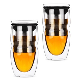BTaT- Double Wall Glass Tea Cup With Stainless Steel Infuser, 2 Pack, 16oz, Tea Cup with Lid