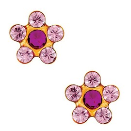 Studex Tiny Tips Light Rose and Fuchsia Crystal 5mm Daisy Gold Plated Childrens Hypo-allergenic Stud Earrings