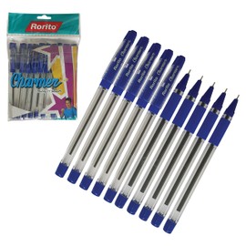 rorito 10 x Charmer BLUE 0.7mm Tip Ballpoint Pens Soft Grip Fast Smooth Writing