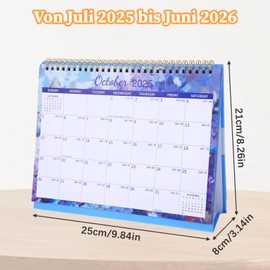 Dreamy Flower Desk Calendar 2025-2026 Calendar 2025 UK with Pretty Cover Foldable Desk Planner Table Calender 2026 with List Thick Paper Academic Year Standing Flip Calender 25"x21", Purple Flowers