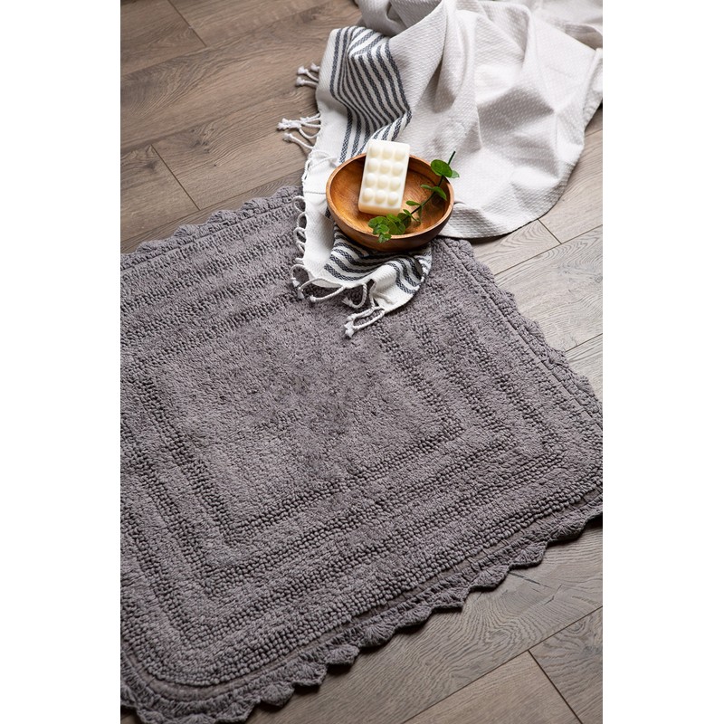 DII Crochet Collection Reversible Bath Mat, Square, 24x24, Gray