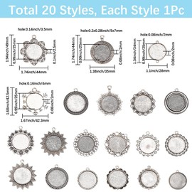 SUNNYCLUE 1 Box 20Pcs 25mm Blank Bezel Pendant Trays Round Bezel Pendant Trays Antique Silver Metal Flower Base Cabochons Settings Charms for Jewellery Making Photo Findings Necklace DIY Craftings