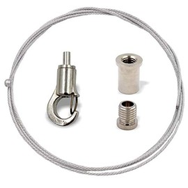 Hanging Set with Hooks for Small Loads, Ceiling Fixer, Screw Cap Hook Holder/Wire Rope Holder, Wire Rope Diameter 1.0 mm, Length 1500 mm